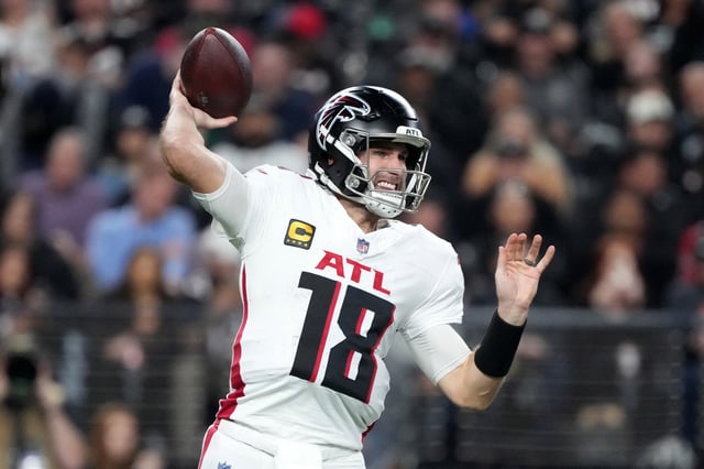 Dec 16, 2024; Paradise, Nevada, USA; Atlanta Falcons quarterback Kirk Cousins (18) throws the ball against the Las Vegas Raiders in the first half at Allegiant Stadium. Kirby Lee-Imagn Images/File Photo