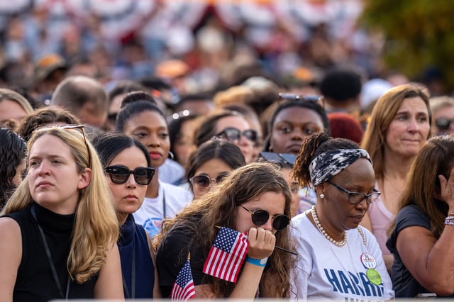 Supporters wait for Democratic presidential nominee Vice President Kamala Harris to take the stage on November 6, 2024 in Washington, DC.