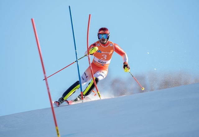 Alpine Skiing - FIS Ski World Cup - Hafjell, Norway - March 16, 2025 Switzerland's Loic Meillard in action during the men's slalom  Stian Lysberg Solum/NTB via REUTERS