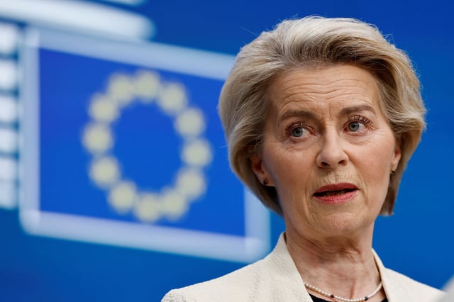 European Commission President Ursula von der Leyen attends a press conference after a European Union leaders' special summit to discuss Ukraine and European defence, in Brussels, Belgium March 6, 2025. REUTERS/Stephanie Lecocq/File Photo