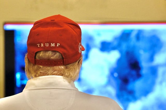 U.S. President Donald Trump looks on as military strikes are launched against Yemen's Iran-aligned Houthis over the group's attacks against Red Sea shipping, at an unspecified location in this handout image released March 15, 2025.    White House/Handout via REUTERS/File Photo