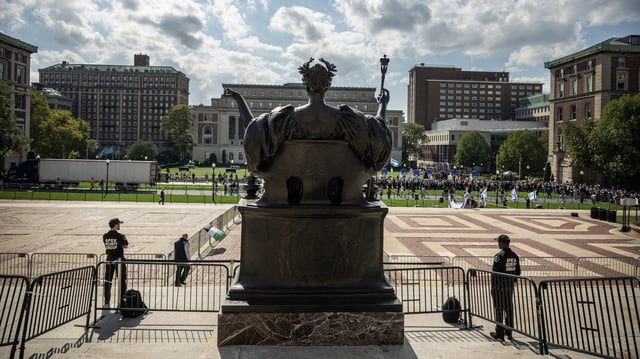 Students protest at Columbia University on October 7, 2024.