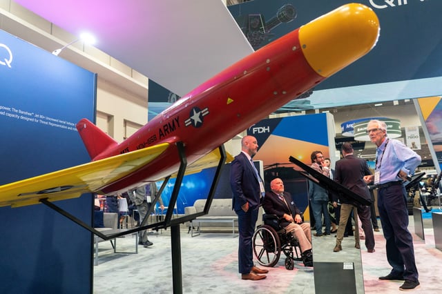 A QinetiQ Banshee Jet 80+ is displayed during the Association of the United States Army annual meeting and exposition at the Walter E. Washington Convention Center in Washington, U.S., October 14, 2024. REUTERS/Nathan Howard/File Photo