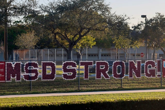 The fence in front of Marjory Stoneman Douglas High School on Tuesday, Feb. 11, 2025. (Mike Stocker/South Florida Sun Sentinel)