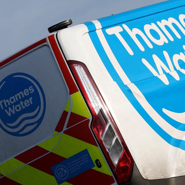 FILE PHOTO: Signage is seen on a Thames Water service vehicle, in London, Britain, February 17, 2025. REUTERS/Toby Melville/File Photo