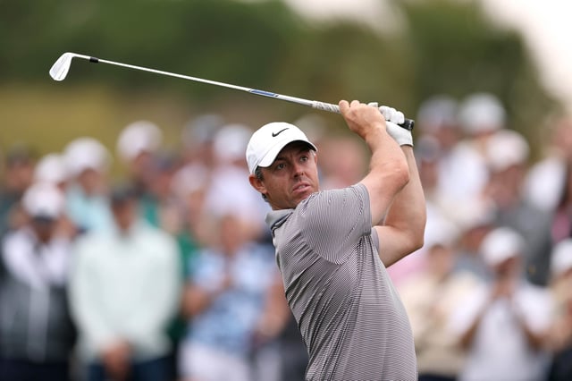 Rory McIlroy of Northern Ireland hits a tee shot on the 3rd during the final round of THE PLAYERS Championship on the Stadium Course at TPC Sawgrass on March 16, 2025 in Ponte Vedra Beach, Florida. 