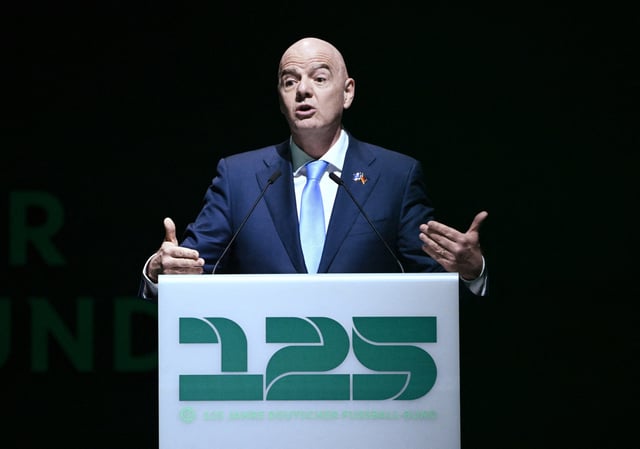 Soccer Football - 125th anniversary of the German Football Association - Kongresshalle Leipzig, Leipzig, Germany - January 24, 2025 FIFA President Gianni Infantino makes a speech during the ceremony REUTERS/Annegret Hilse/File Photo