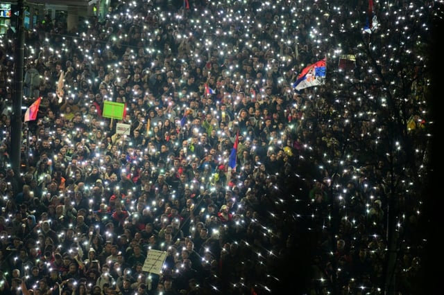 Between 100,000 and 300,000 people are estimated to have joined Saturday's demonstration in Belgrade