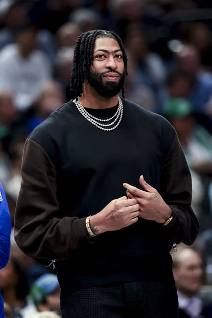 Mar 16, 2025; Dallas, Texas, USA; Dallas Mavericks forward Anthony Davis smiles during  during the second half against the Philadelphia 76ers at American Airlines Center. Mandatory Credit: Kevin Jairaj-Imagn Images