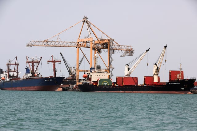 Commercial ships are docked at the Houthi-held Red Sea port of Hodeidah, as a container ship carrying general commercial goods docked at the port for the first time since at least 2016, in Hodeidah, Yemen February 25, 2023. REUTERS/Khaled Abdullah/File Photo