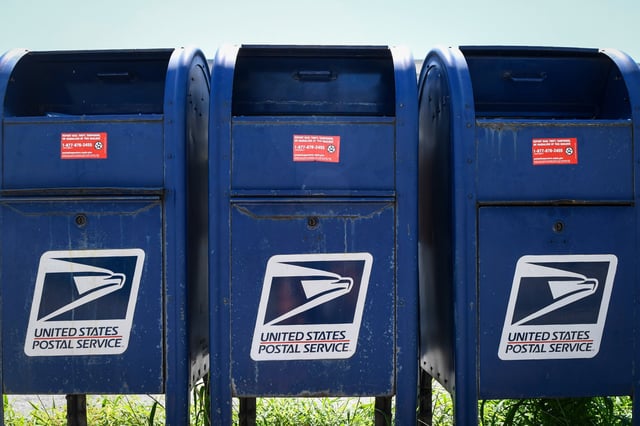 Mail boxes are seen in Annapolis, Md., on Aug. 18, 2020.