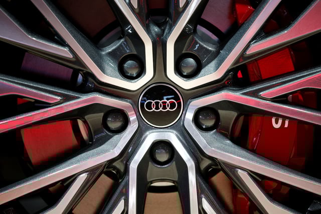 A logo of Audi is seen on media day at the 2024 Paris Auto Show in Paris, France, October 14, 2024. REUTERS/Benoit Tessier/File Photo
