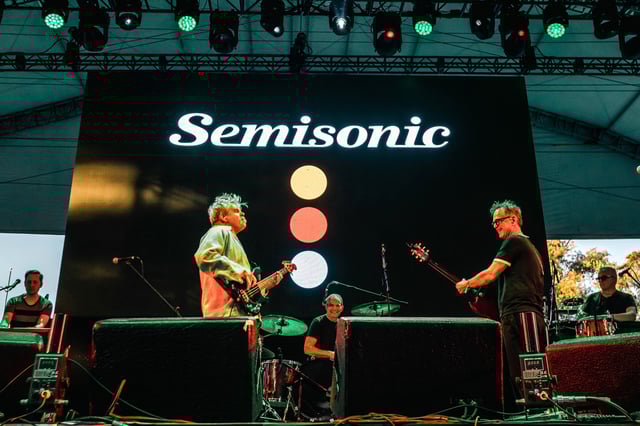 John Munson and Dan Wilson of Semisonic perform at Autodromo Hermanos Rodriguez on March 17, 2024 in Mexico City.