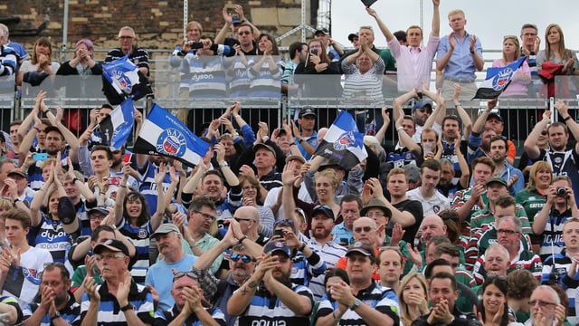 Leicester fans mix with Bath supporters at the Rec — travelling fans will not be forced to sit in the segregated away blocks in the trial