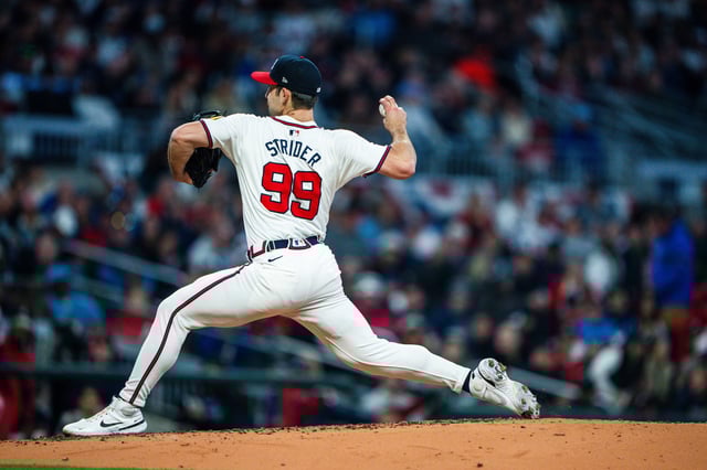 ATLANTA, GA - APRIL 05: Spencer Strider #99 of the Atlanta Braves pitches during the game against the Arizona Diamondbacks at Truist Park on April 5, 2024 in Atlanta, Georgia.