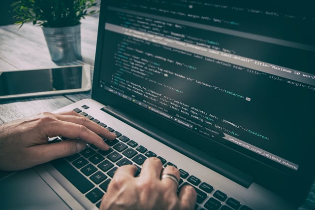 coding code program programming developer compute web development coder work design software closeup desk write workstation key password theft hacking firewall concept - stock image