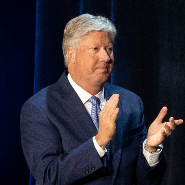 FILE - Pastor Robert Morris applauds during a roundtable discussion at Gateway Church Dallas Campus, Thursday, June 11, 2020, in Dallas. (AP Photo/Alex Brandon, File)