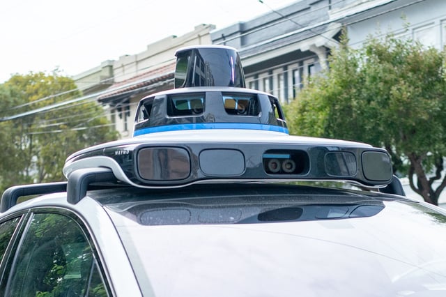A Waymo car in the Richmond neighborhood of San Francisco, with the lidar technology on the vehicle visible, on Nov. 17, 2024. 
