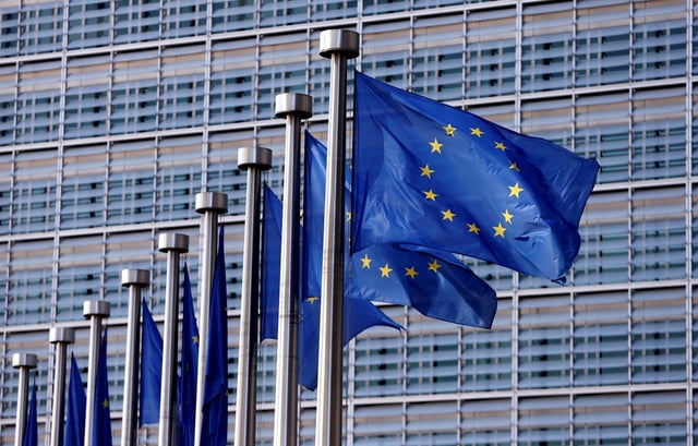 European Union flags flutter outside the EU Commission headquarters in Brussels, Belgium, April 20, 2016. REUTERS/Francois Lenoir/File Photo