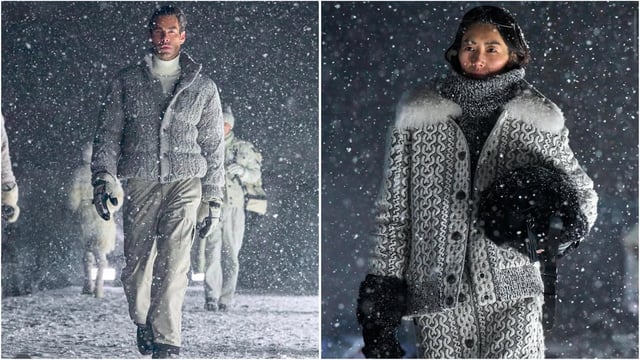 Celebrities shine at Moncler's alpine fashion show amidst a snowy spectacle. 