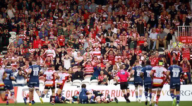 Rugby Union - Premiership - Gloucester Rugby v Sale Sharks - Kingsholm Stadium, Gloucester, Britain - October 9, 2021 Gloucester fans react after a missed chance to score a try  Action Images/Andrew Boyers/File Photo