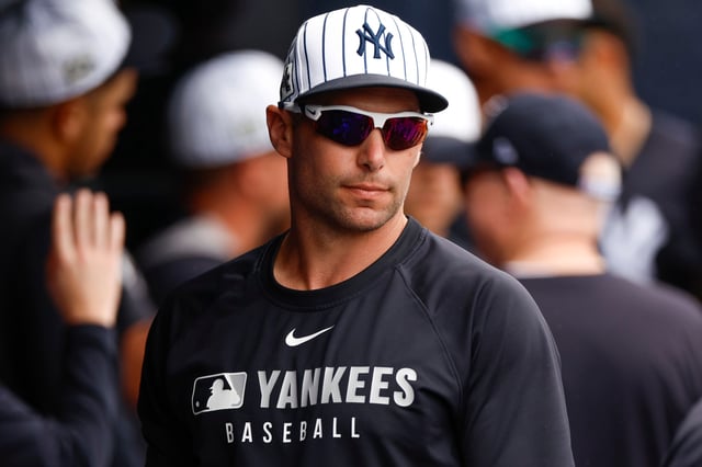 TAMPA, FLORIDA - MARCH 1: Paul Goldschmidt #48 of the New York Yankees stands in the dugout in the third inning during a spring training game against the Houston Astros at George M. Steinbrenner Field on March 1, 2025 in Tampa, Florida.