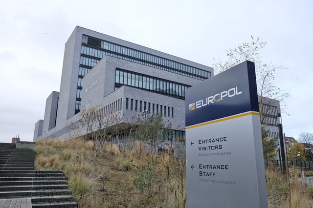 FILE - The exterior view of the European police agency Europol headquarters in The Hague, Netherlands, Friday, Dec. 2, 2016. (AP Photo/Mike Corder, File)
