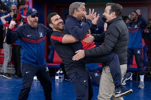 Brendan Hunt, Brett Goldstein, Nick Mohammed and Jason Sudeikis in &#34;Ted Lasso&#34;