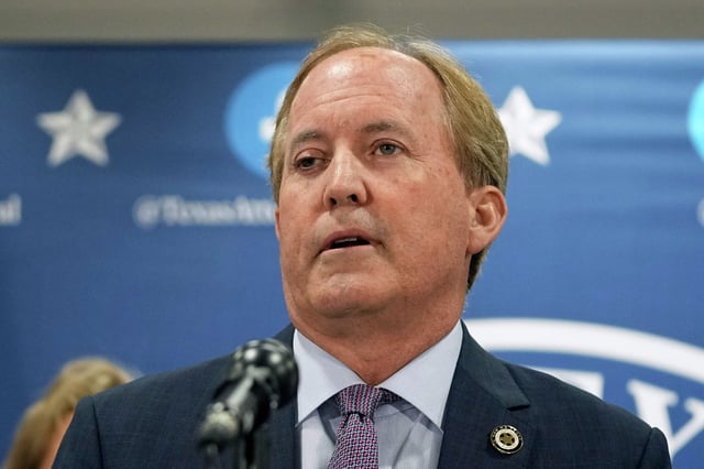 Texas Attorney General Ken Paxton makes a statement at his office, May 26, 2023, in Austin, Texas.