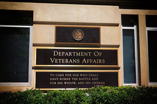 The U.S. Department of Veterans Affairs (VA) headquarters in Washington, D.C. with a quote from Abe Lincoln: "To care for him who shall have borne the battle and for his widow, and his orphan."