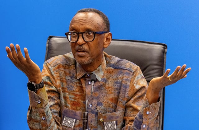 Rwanda's President Paul Kagame addresses a press conference at the Kigali Convention Center, in Kigali, Rwanda January 9, 2025. REUTERS/Jean Bizimana/File Photo