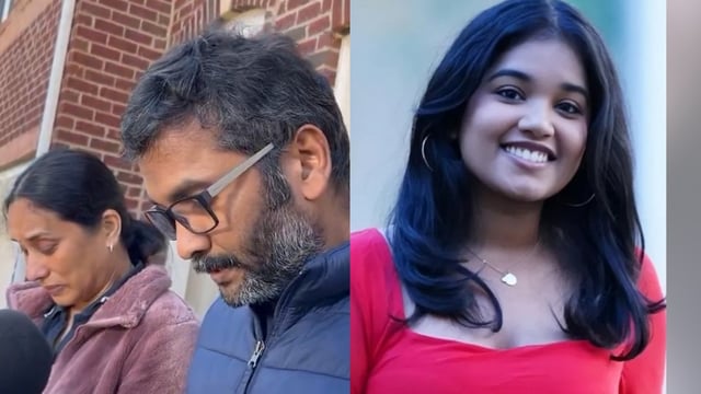Sudiksha Konanki (R) and her parents Sreedevi Konanki (L) and Subbarayudu Konanki (Centre).