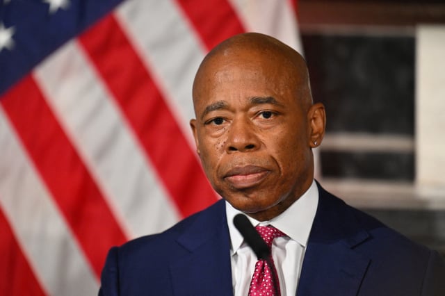 New York City Mayor Eric Adams speaks during a press conference at New York City Hall on November 14, 2023.