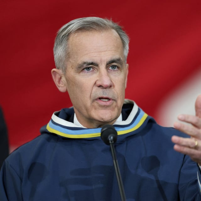 Canada's Prime Minister Mark Carney gives a statement following a meeting with Nunavut Premier P.J. Akeeagok, at a Forward Operating Location in Iqaluit, Nunavut, Canada, March 18, 2025.  REUTERS/Carlos Osorio