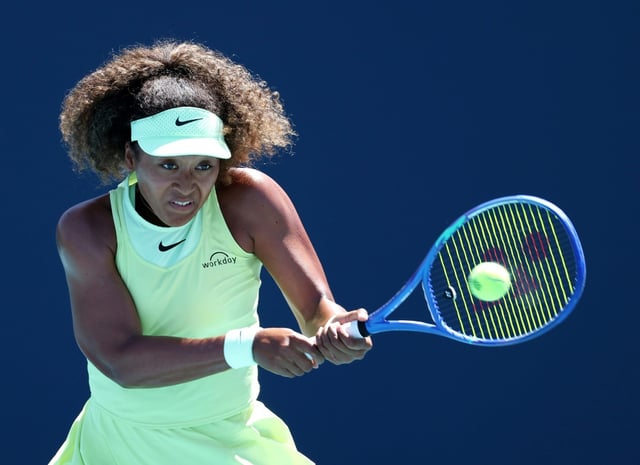 Japan's Naomi Osaka fires a backhand in her first-round win over Ukrainian qualifier Yuliia Starodubtseva at the Miami Open