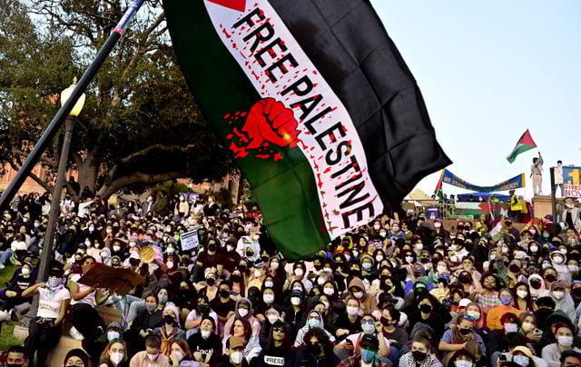 Protesters gather outside the Pro-Palestinian encampment on the campus of UCLA in Los Angeles on Wednesday, May 1, 2024. (File photo by Keith Birmingham/MediaNews Group/Pasadena Star-News)