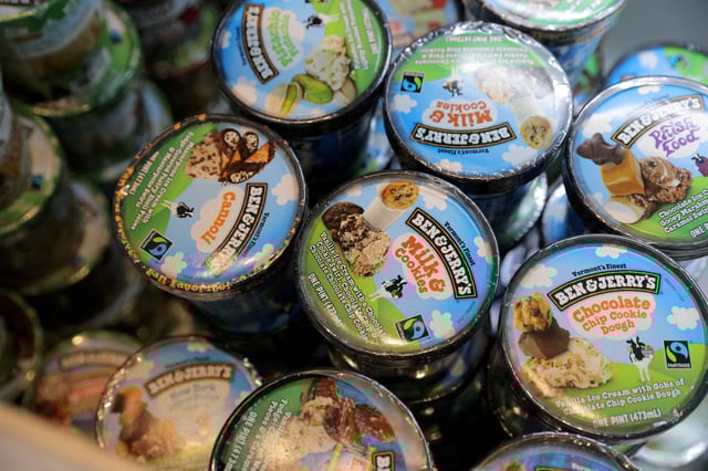Ben & Jerry's, a brand of Unilever, is seen on display in a store in Manhattan, New York City, U.S., March 24, 2022. REUTERS/Andrew Kelly/File Photo