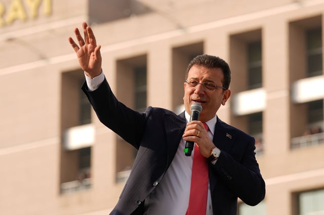 Istanbul's Mayor Ekrem Imamoglu addresses his supporters in Istanbul, Turkey, on January 31, 2025.