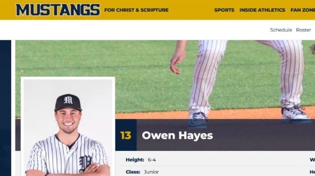 Shortly before the news of the drunken bar clash made waves, The Master's University website appeared to have removed Owen Hayes' baseball profile.