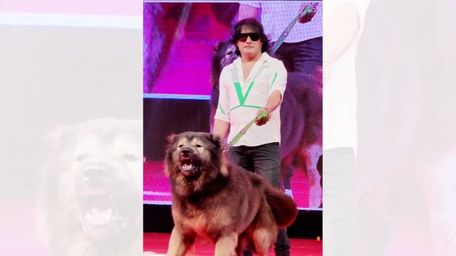 Satish, 51, with his half-wolf and half-dog.