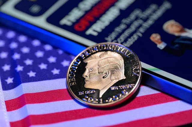 A representation of Donald Trump’s own memecoin, which was launched three days before his inauguration as the 47th US president in January. Photo: Shutterstock