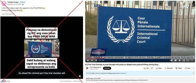 Screenshot comparison between the video in the false post (L) and the original PTV report