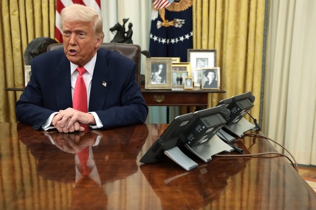 WASHINGTON, DC - MARCH 06: U.S. President Donald Trump speaks as he signs executive orders in the Oval Office of the White House on March 06, 2025 in Washington, DC.
