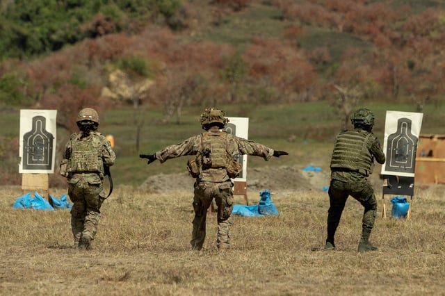 Philippine and U.S. troops participate in a squad live fire exercise during the three-week joint military drills "Salaknib" at Fort Magsaysay, Nueva Ecija, Philippines, March 31, 2023. REUTERS/Eloisa Lopez/File Photo