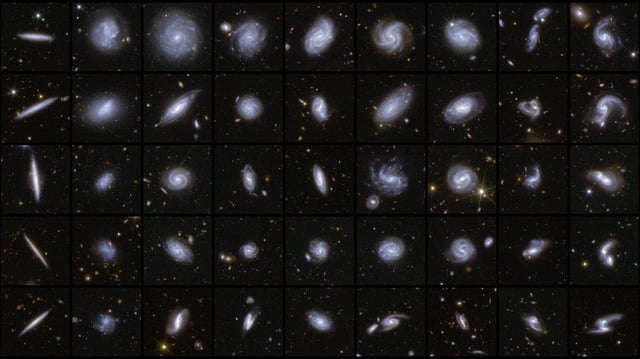 A combination image shows examples of galaxies in different shapes, all captured by the Euclid space telescope during its first observations of three Deep Field areas of the sky, in this handout released by the European Space Agency on March 19, 2025. As part of a Euclid data release, a detailed catalogue of more than 380,000 galaxies was published, classified according to features such as spiral arms, central bars and tidal tails that infer merging galaxies. ESA/Euclid/Euclid Consortium/NASA, image processing by M. Walmsley, M. Huertas-Company, J.-C. Cuillandre/Handout via REUTERS