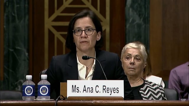 Ana Reyes testifying at her confirmation hearing.