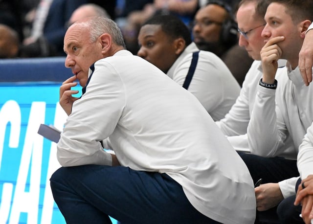 Navy coach Ed DeChellis, shown during the Patriot League Tournament championship game against American, has a 196-230 record in 14 seasons with the Mids. (Paul W. Gillespie/Staff)