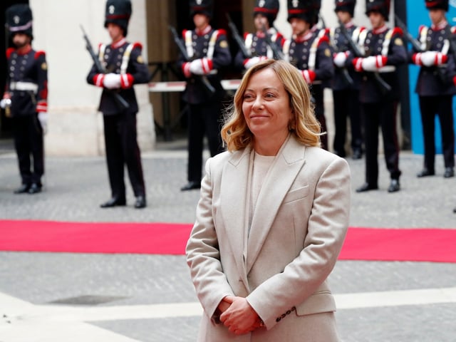 Prime Minister Giorgia Meloni attends arrival of Jordan's King Abdullah II at Palazzo Chigi. Rome (Italy), March 17th, 2025 (Photo by Massimo Di Vita/Archivio Massimo Di Vita/Mondadori Portfolio via Getty Images)