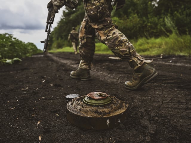 DONETSK, UKRAINE - JULY 11: Ukrainian army's 35th Marine Brigade members conduct mine clearance work at a field in Donetsk, Ukraine on July 11, 2023. (Photo by ErÃ§in ErtÃ¼rk/Anadolu Agency via Getty Images)