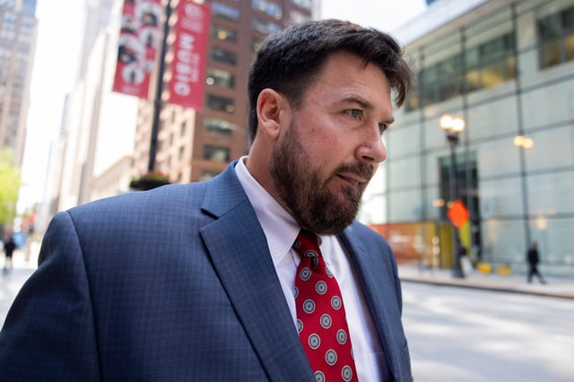 Richard Globensky, a former warehouse employee at Augusta National Golf Club, walks out of the Dirksen U.S. Courthouse after pleading guilty to stealing Arnold Palmer’s green jacket in a $5.3 million Masters memorabilia scheme on May 15, 2024. (Vincent Alban/Chicago Tribune)